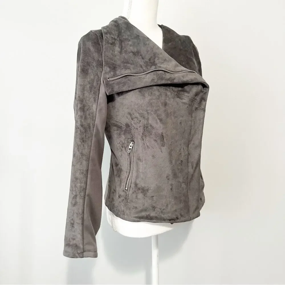 Blank NYC Gray moto Teddy Jacket suede plush coat size medium